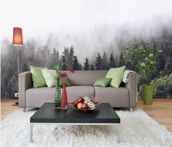 Foresta di alberi con nebbia Carta da parati Foresta di alberi con nebbia