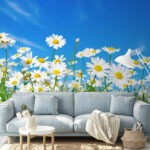 Carta da parati Wall murals Field of white and yellow flowers