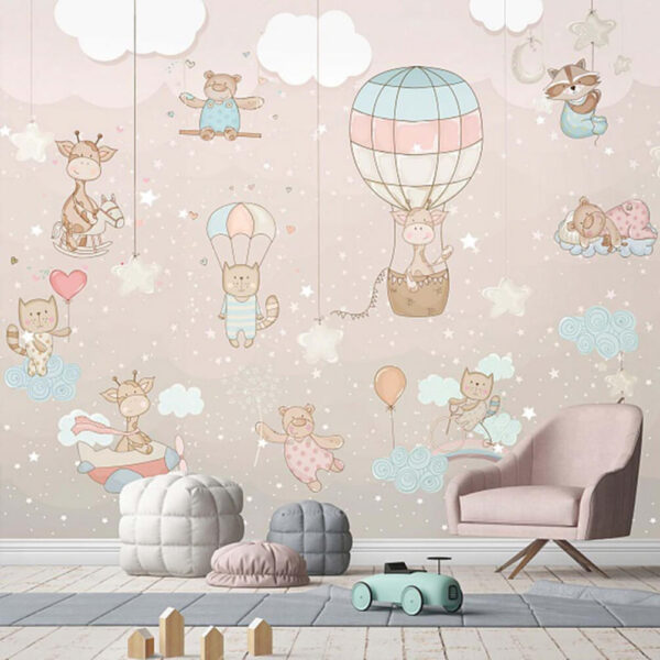 Murale di animali e palloncini Carta da parati Murale di animali e palloncini