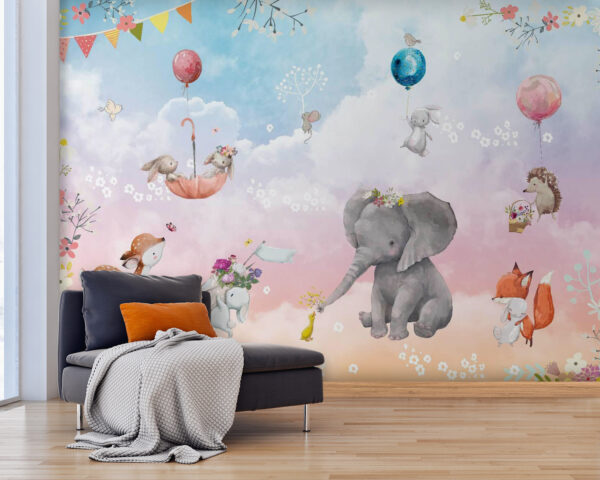 Murale di animali e palloncini Carta da parati Murale di animali e palloncini