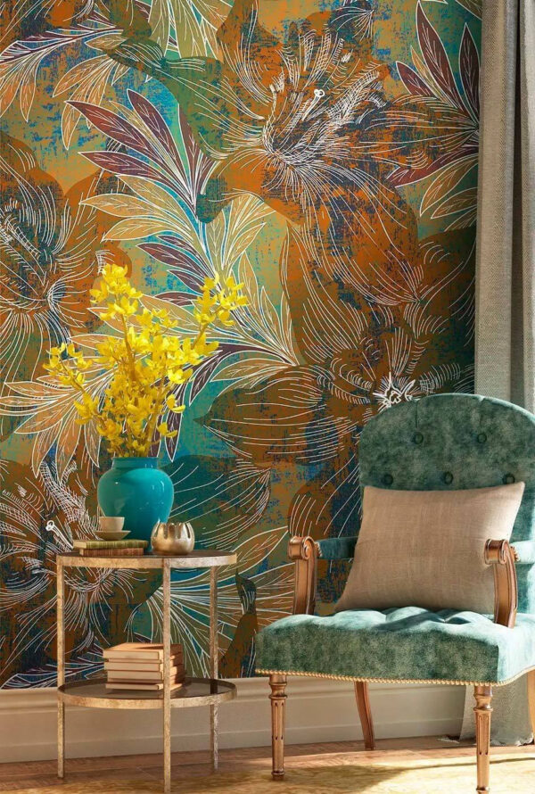 Eleganza floreale nei toni della terra Carta da parati Eleganza floreale nei toni della terra