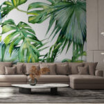 Carta da parati Foglie tropicali in un disegno ad acquerello.