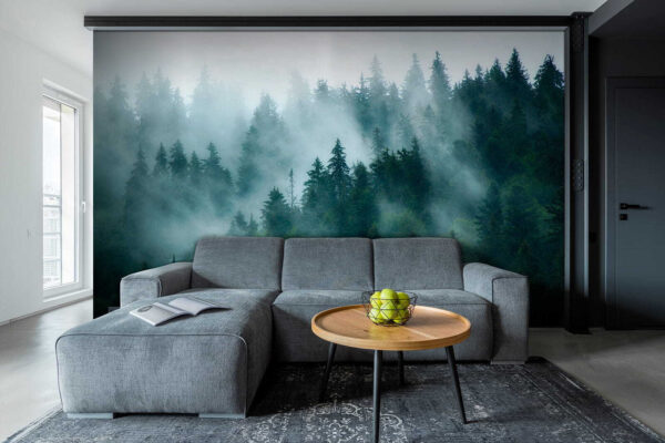 Gruppo di alberi nella nebbia Carta da parati Gruppo di alberi nella nebbia