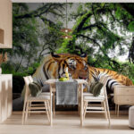 Carta da parati Wall murals Tiger lying on a log