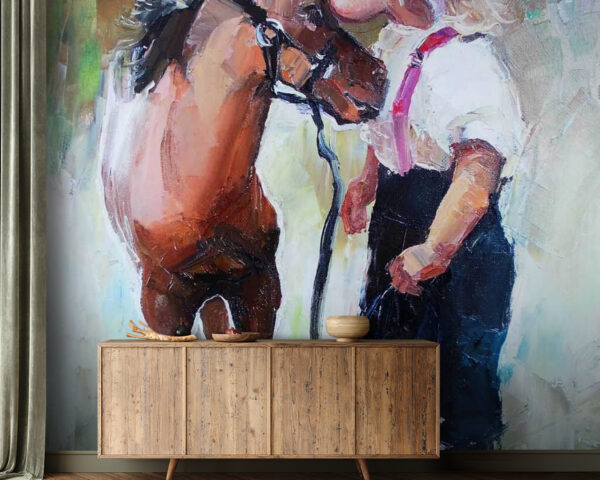 Pittura di una ragazza che bacia un cavallo Carta da parati Pittura di una ragazza che bacia un cavallo