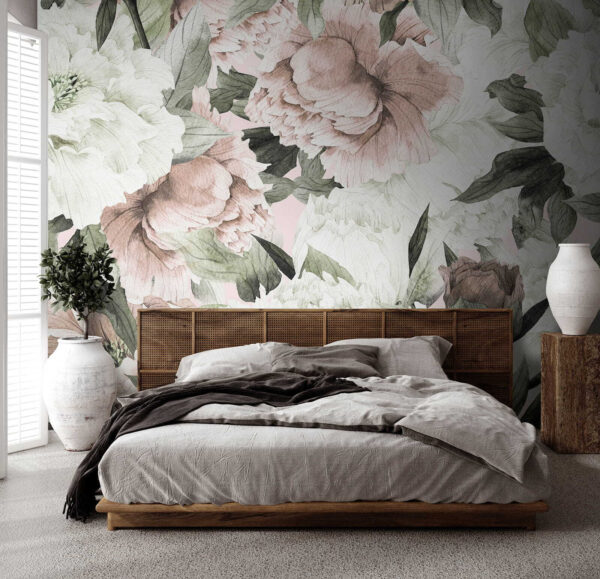 Eleganza floreale con tonalità pastello Carta da parati Eleganza floreale con tonalità pastello