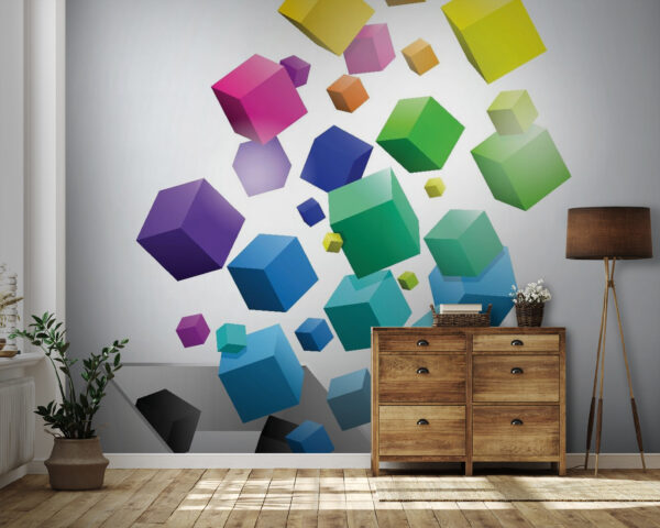 Cubi colorati che fluttuano dalla scatola Carta da parati Cubi colorati che fluttuano dalla scatola