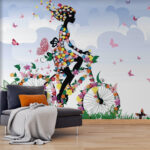 Carta da parati Donna in bicicletta con fiori