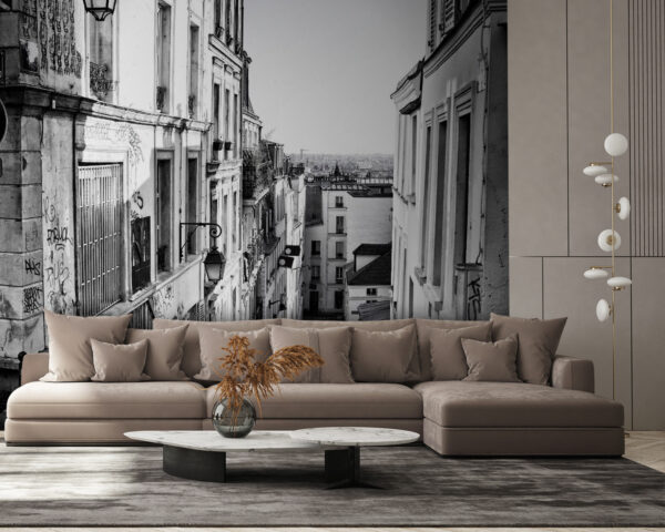 Strada con edifici e lampioni Carta da parati Strada con edifici e lampioni