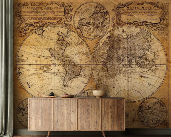 Carta del mondo antica che mostra i continenti Carta da parati Carta del mondo antica che mostra i continenti