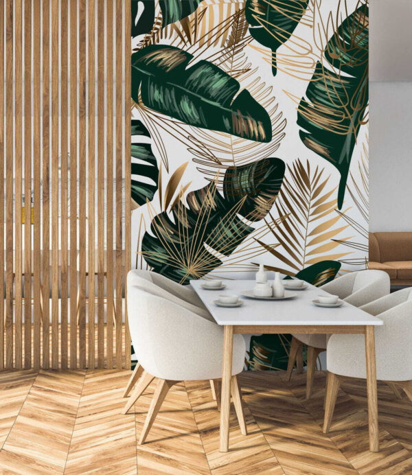 Foglie tropicali con motivi astratti Carta da parati Foglie tropicali con motivi astratti