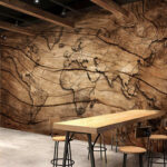 Carta da parati Mappa in legno incisa sulla superficie.