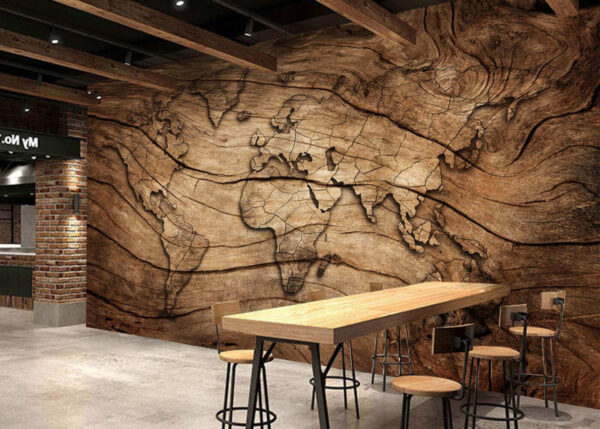 Mappa in legno incisa sulla superficie Carta da parati Mappa in legno incisa sulla superficie