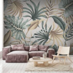 Carta da parati Foglie tropicali su sfondo beige.