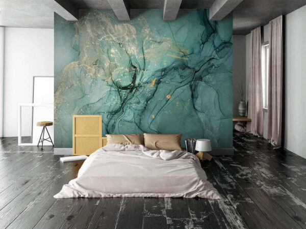 Motivi astratti di colore verde acqua e beige Carta da parati Motivi astratti di colore verde acqua e beige