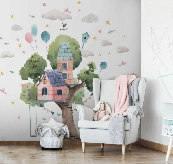 Pittura ad acquerello di una casa sull'albero Carta da parati Pittura ad acquerello di una casa sull'albero