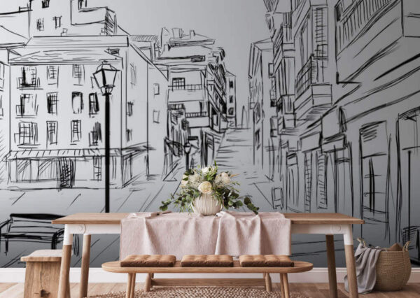 Disegno in bianco e nero di una panchina Carta da parati Disegno in bianco e nero di una panchina