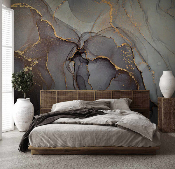 Eleganti volute con accenti metallici Carta da parati Eleganti volute con accenti metallici