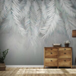 Carta da parati Elegante motivo di foglie di palma bianche