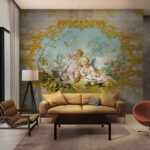 Carta da parati Pittura di angeli e fiori