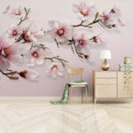 Carta da parati Magnolie rosa su rami eleganti