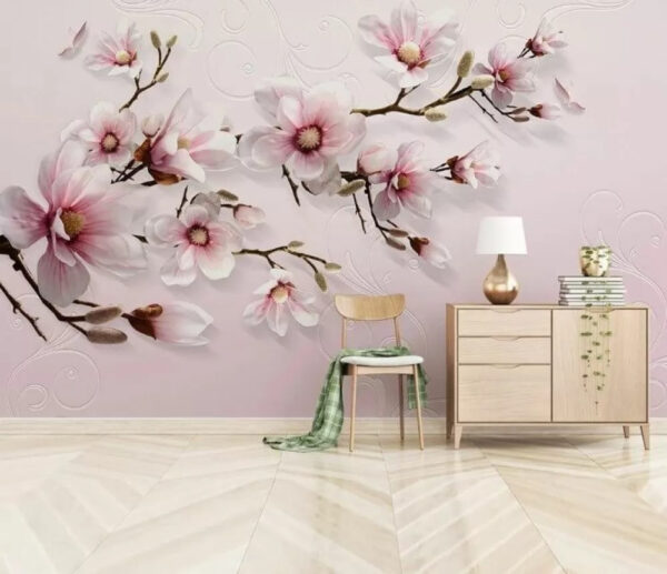 Magnolie rosa su rami eleganti Carta da parati Magnolie rosa su rami eleganti