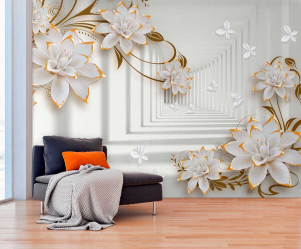 Fiore bianco e arancione Carta da parati Fiore bianco e arancione