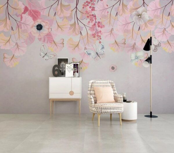 Pittura di fiori e farfalle Carta da parati Pittura di fiori e farfalle