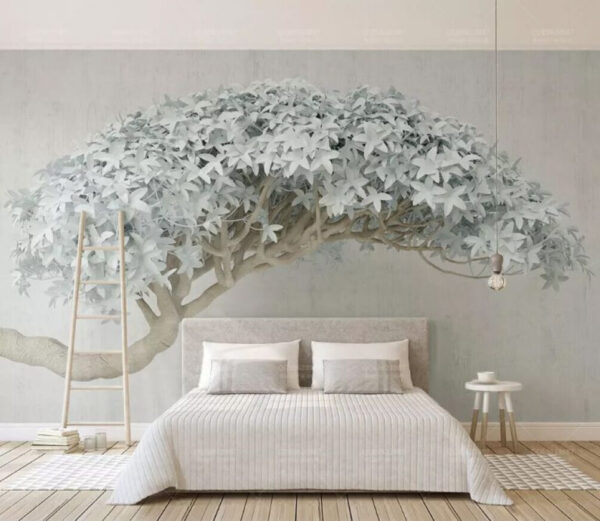Albero astratto con fogliame bianco Carta da parati Albero astratto con fogliame bianco
