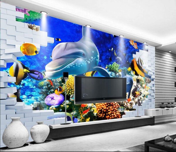 Murale di un pesce e delfini Carta da parati Murale di un pesce e delfini