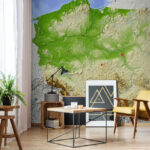 Carta da parati Mappa della Polonia con terra e acqua