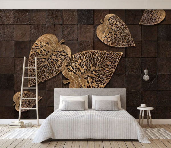Foglie decorative su sfondo strutturato Carta da parati Foglie decorative su sfondo strutturato