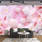 Carta da parati Fiori rosa e farfalle