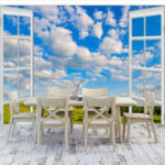 Carta da parati Finestra con cielo azzurro e nuvole