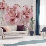 Carta da parati Gruppo di fiori rosa