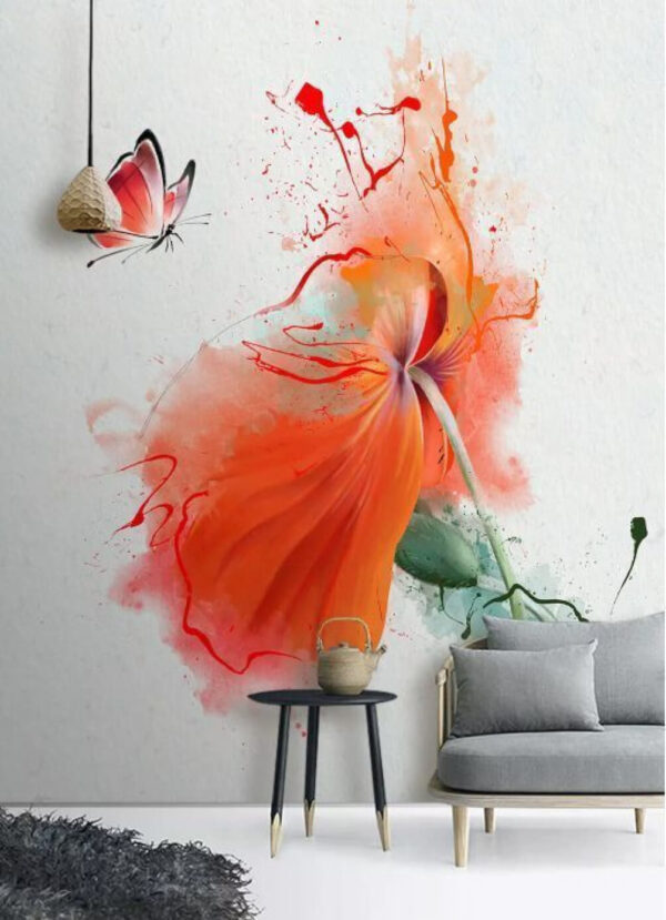 Farfalla e fiore in un'esplosione di colori Carta da parati Farfalla e fiore in un'esplosione di colori