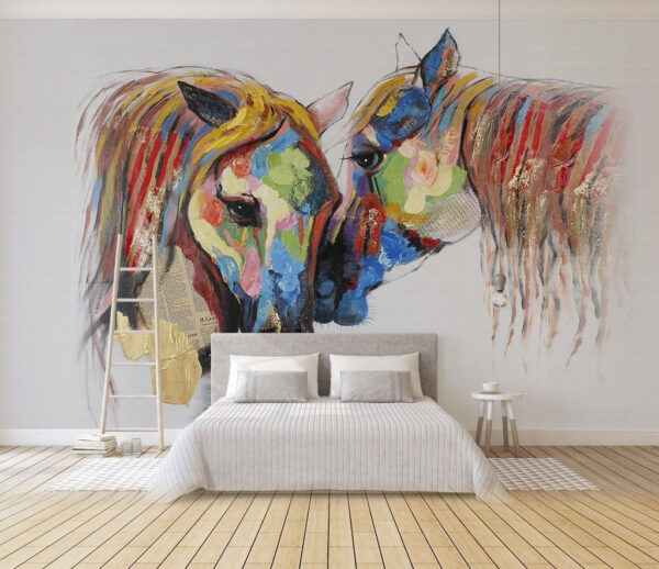 Pittura di cavalli con vernice colorata Carta da parati Pittura di cavalli con vernice colorata