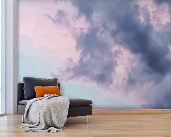 Cielo nuvoloso con nuvole rosa e azzurre Carta da parati Cielo nuvoloso con nuvole rosa e azzurre