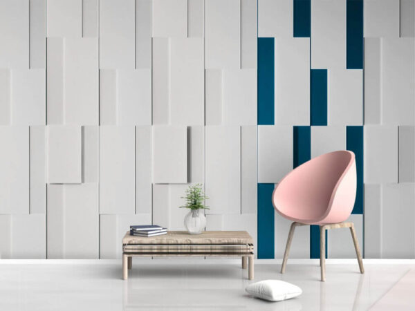 Oggetto rettangolare bianco con linee blu Carta da parati Oggetto rettangolare bianco con linee blu