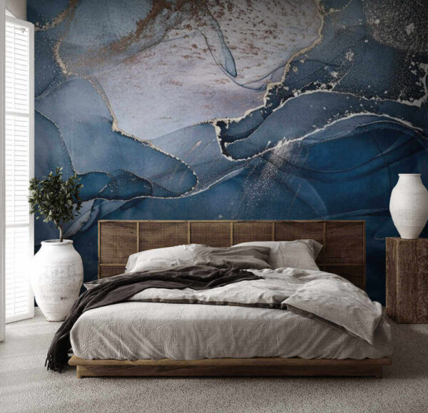 Onde astratte blu con linee scintillanti Carta da parati Onde astratte blu con linee scintillanti