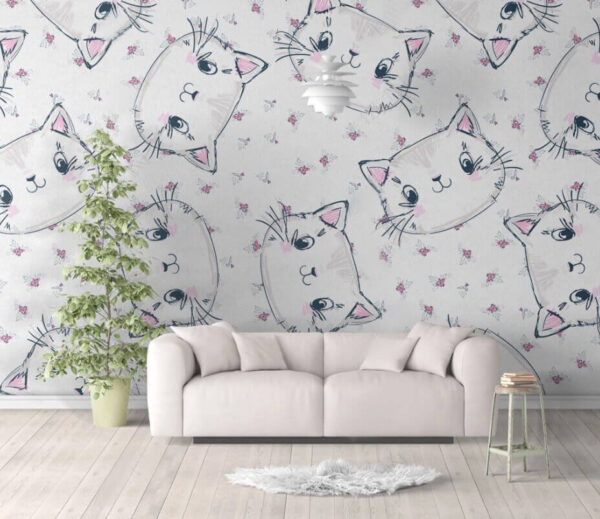 Motivo di gatti su sfondo bianco Carta da parati Motivo di gatti su sfondo bianco