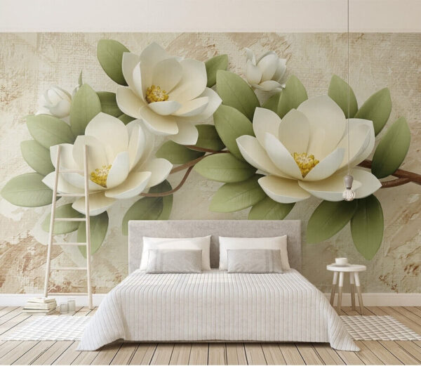 Fiori eleganti con foglie verdi Carta da parati Fiori eleganti con foglie verdi