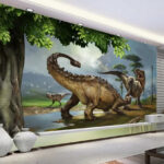 Carta da parati Grande dinosauro con lunghe corna e lunga coda