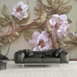 Carta da parati Decorazione murale con fiori e foglie