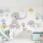 Carta da parati Elefante dei cartoni animati in bicicletta