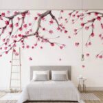 Carta da parati Albero con fiori rosa