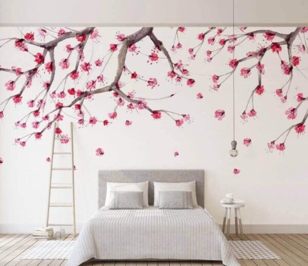 Albero con fiori rosa Carta da parati Albero con fiori rosa