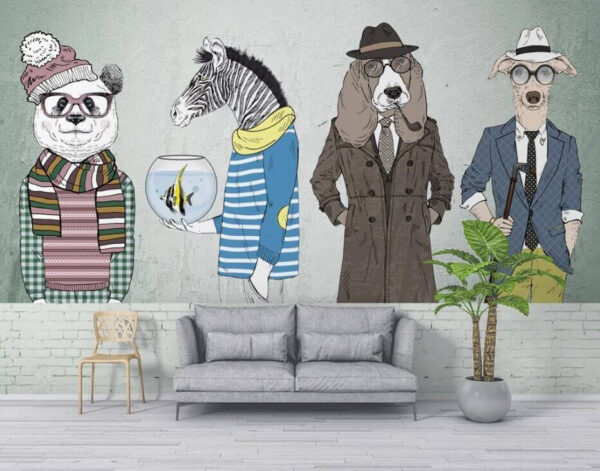 Parete con teste di animali Carta da parati Parete con teste di animali