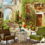 Carta da parati Strada affascinante con fiori vivaci