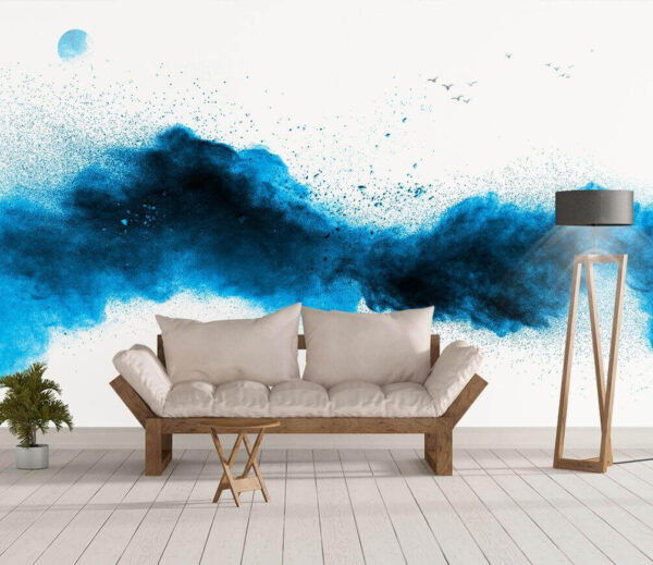 Esplosione di polvere blu su sfondo bianco Carta da parati Esplosione di polvere blu su sfondo bianco